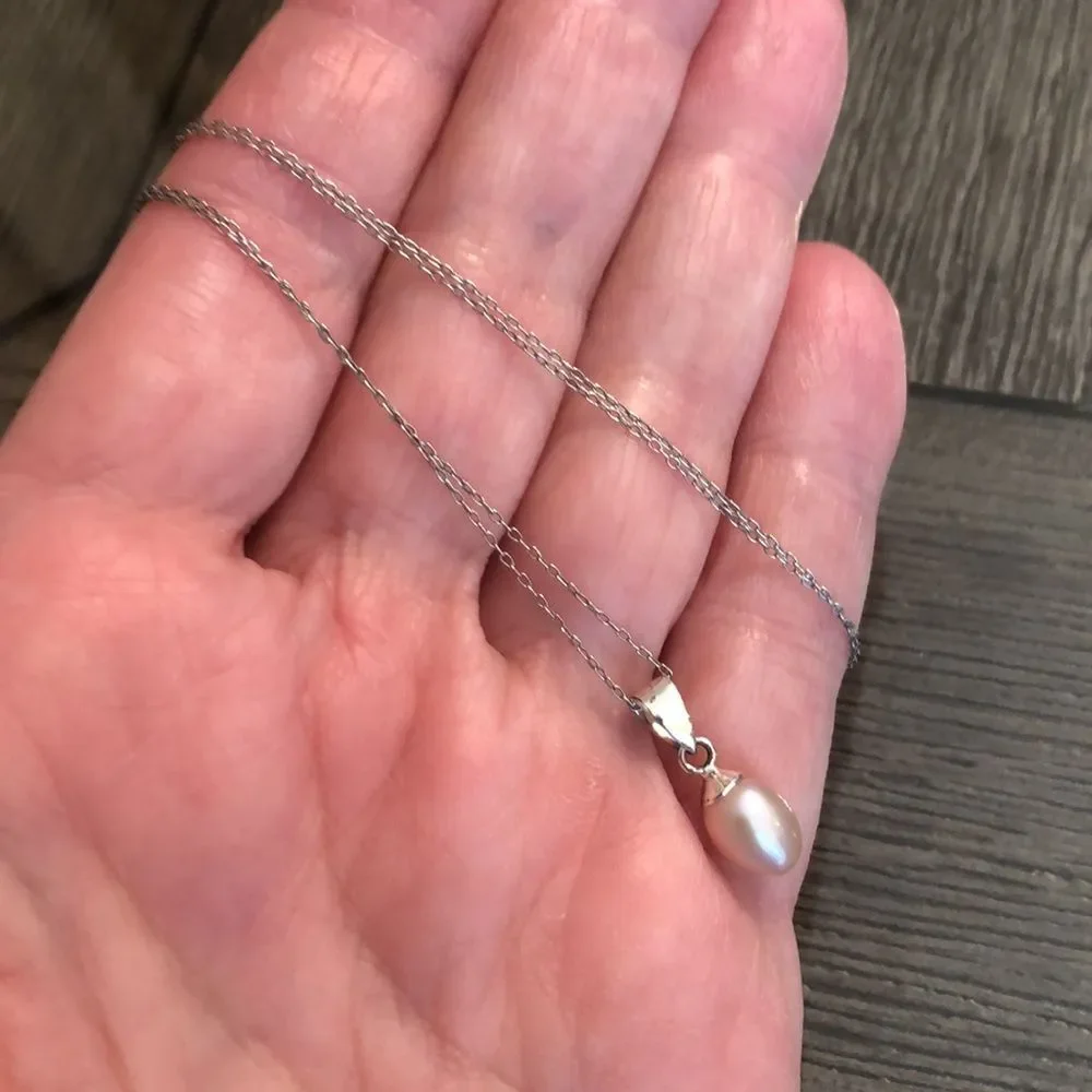 Nataliya V Collister NVC Pink Pearl Drop Sterling Silver Necklace